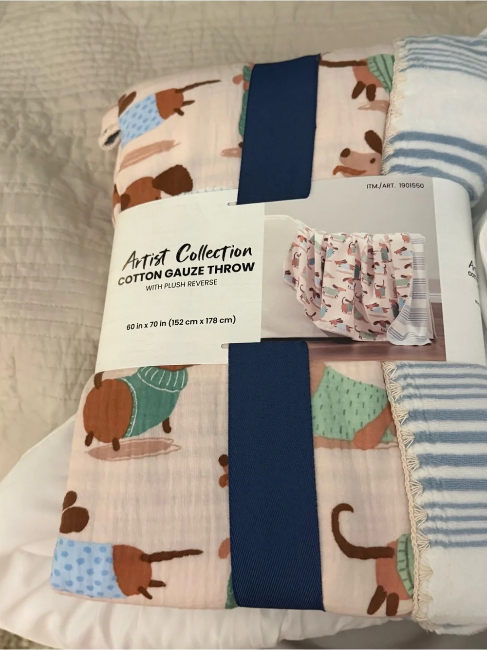 Cotton Gauze Throw Blanket - Cream & Blue
